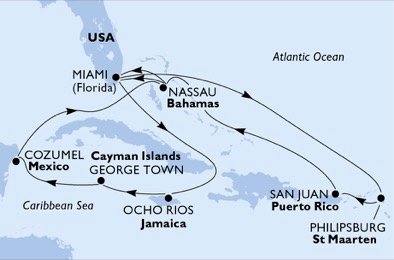 USA, Jamaica, Cayman Islands, Mexiko, Bahamas, St. Maarten, Puerto Rico