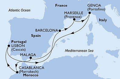 Frankrike, Italien, Spanien, Marocko, Portugal