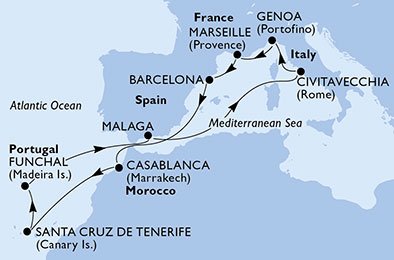 Frankrike, Spanien, Marocko, Portugal, Italien