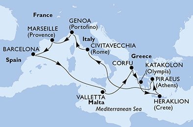 Italien, Frankrike, Spanien, Malta, Grekland