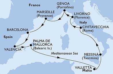 Frankrike, Spanien, Malta, Italien