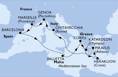 Italien, Frankrike, Spanien, Malta, Grekland