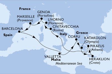 Italien, Frankrike, Spanien, Malta, Grekland