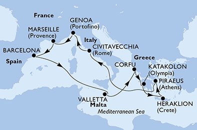 Frankrike, Spanien, Malta, Grekland, Italien