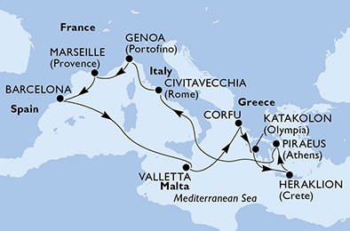 Spanien, Malta, Grekland, Italien, Frankrike