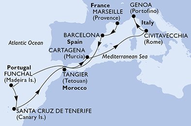 Frankrike, Spanien, Portugal, Marocko, Italien