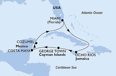 USA, Jamaica, Cayman Islands, Mexiko