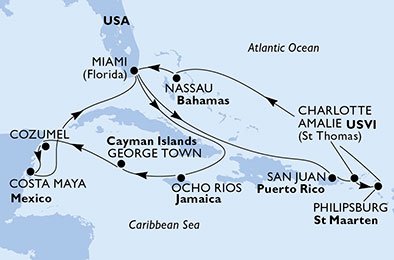 USA, Jamaica, Cayman Islands, Mexiko, Puerto Rico, Virgin Islands (U.S.), St. Maarten, Bahamas