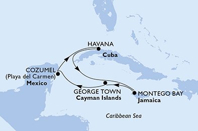 Mexiko, Kuba, Jamaica, Cayman Islands