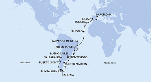 Spanien, Portugal, Kap Verde, Brasilien, Argentina, Uruguay, Chile