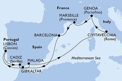 Frankrike, Spanien, Gibraltar, Portugal, Italien