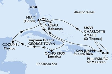 USA, Jamaica, Cayman Islands, Mexiko, Bahamas, Puerto Rico, Virgin Islands (U.S.), St. Maarten