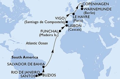 Brasilien, Portugal, Spanien, Frankrike, Danmark, Tyskland