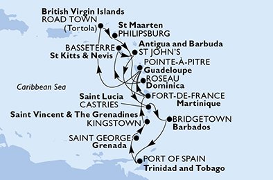 Guadeloupe, S:t Lucia, Barbados, Trinidad och Tobago, Grenada, Saint Vincent & The Grenadines, Martinique, Virgin Islands (British), St. Maarten, Dominica, S:t Kitts och Nevis, Antigua och Barbuda