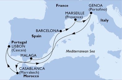 Italien, Spanien, Marocko, Portugal, Frankrike