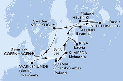 Tyskland, Polen, Litauen, Lettland, Estland, Ryssland, Finland, Sverige, Danmark