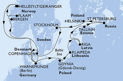 Tyskland, Polen, Litauen, Lettland, Estland, Ryssland, Finland, Sverige, Danmark, Norge