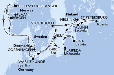 Danmark, Tyskland, Norge, Sverige, Litauen, Lettland, Estland, Ryssland, Finland