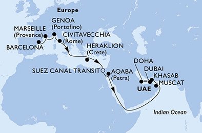 Spanien, Frankrike, Italien, Grekland, Egypten, Jordien, Oman, Qatar, Förenade Arabemiraten