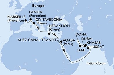Frankrike, Italien, Grekland, Egypten, Jordien, Oman, Qatar, Förenade Arabemiraten