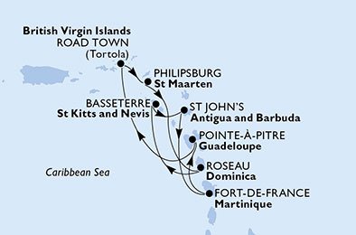 Martinique, Guadeloupe, Virgin Islands (British), St. Maarten, Dominica, S:t Kitts och Nevis, Antigua och Barbuda