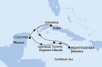 Mexiko, Kuba, Jamaica, Cayman Islands