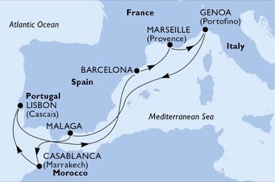 Portugal, Spanien, Frankrike, Italien, Marocko