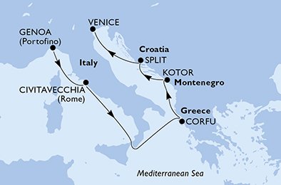 Italien, Grekland, Montenegro, Kroatien