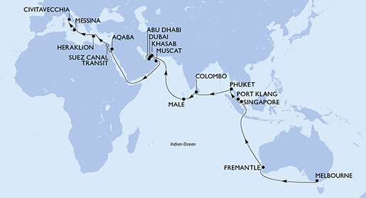 Australien, Singapore, Malaysia, Thailand, Sri Lanka, Maldiverna, Förenade Arabemiraten, Oman, Jordien, Egypten, Grekland, Italien
