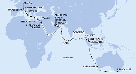 Australien, Singapore, Malaysia, Thailand, Sri Lanka, Maldiverna, Förenade Arabemiraten, Oman, Jordien, Egypten, Grekland, Italien, Frankrike