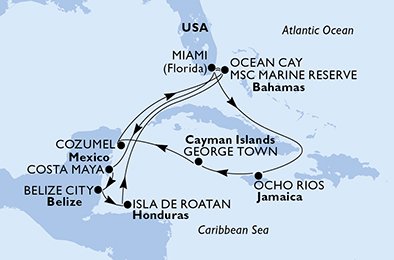 USA, Jamaica, Cayman Islands, Mexiko, Bahamas, Belize, Honduras