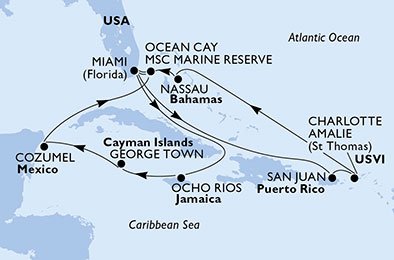 USA, Puerto Rico, Virgin Islands (U.S.), Bahamas, Jamaica, Cayman Islands, Mexiko