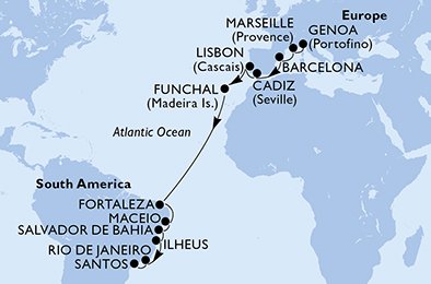 Italien, Frankrike, Spanien, Portugal, Brasilien