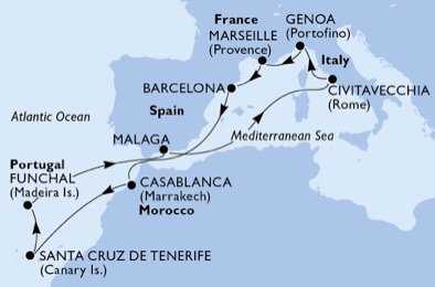 Italien, Frankrike, Spanien, Marocko, Portugal