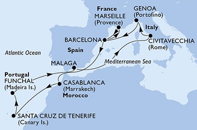 Frankrike, Spanien, Marocko, Portugal, Italien