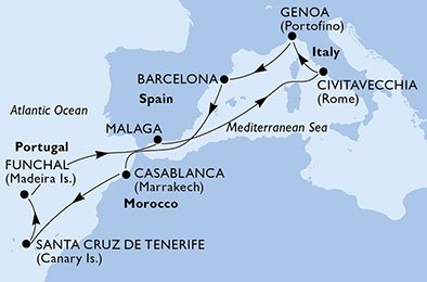 Spanien, Marocko, Portugal, Italien