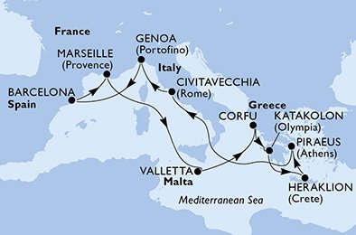 Italien, Spanien, Frankrike, Malta, Grekland