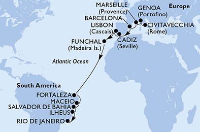 Italien, Frankrike, Spanien, Portugal, Brasilien