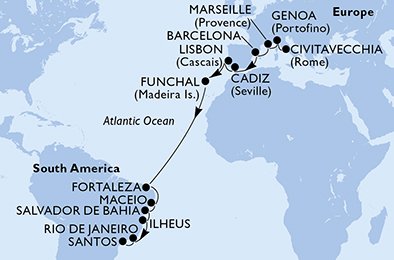 Italien, Frankrike, Spanien, Portugal, Brasilien