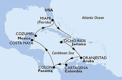 USA, Jamaica, Aruba, Colombia, Panama, Mexiko
