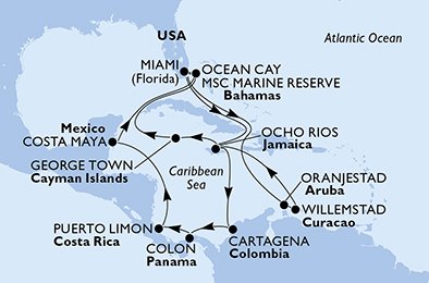 USA, Jamaica, Colombia, Panama, Costa Rica, Mexiko, Bahamas, Aruba, Cayman Islands