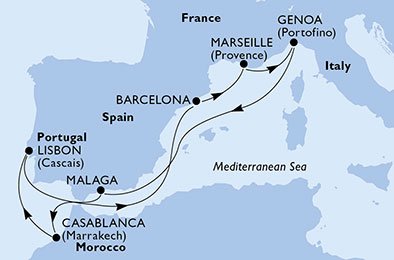 Spanien, Frankrike, Italien, Marocko, Portugal