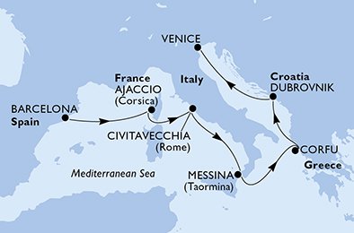 Spanien, Frankrike, Italien, Grekland, Kroatien