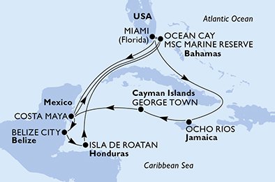USA, Jamaica, Cayman Islands, Mexiko, Bahamas, Belize, Honduras
