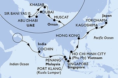 Förenade Arabemiraten, Oman, Indien, Malaysia, Singapore, Vietnam, Hong Kong, Japan