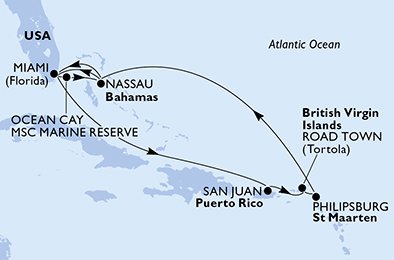 USA, Bahamas, Puerto Rico, Virgin Islands (British), St. Maarten