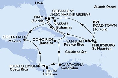 USA, Puerto Rico, Virgin Islands (British), St. Maarten, Bahamas, Jamaica, Colombia, Panama, Costa Rica, Mexiko