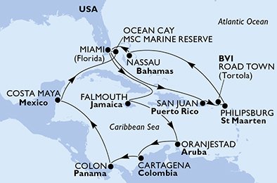 USA, Puerto Rico, Virgin Islands (British), St. Maarten, Bahamas, Jamaica, Aruba, Colombia, Panama, Mexiko
