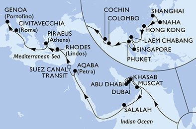 Kina, Japan, Hong Kong, Thailand, Singapore, Sri Lanka, Indien, Oman, Förenade Arabemiraten, Jordien, Egypten, Grekland, Italien