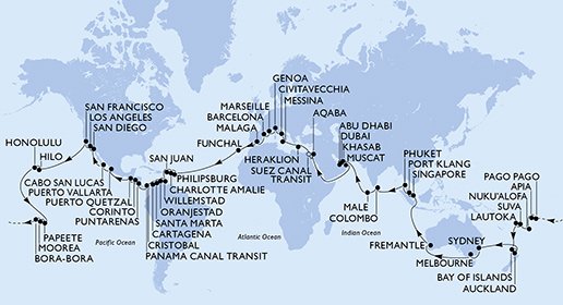 Italien, Frankrike, Spanien, Portugal, St. Maarten, Virgin Islands (U.S.), Puerto Rico, Aruba, Colombia, Panama, Costa Rica, Nicaragua, Guatemala, Mexiko, USA, Franska Polynesien, Amerikanska Samoa, Samoa, Tonga, Fiji, Nya Zeeland, Australien, Singapore,